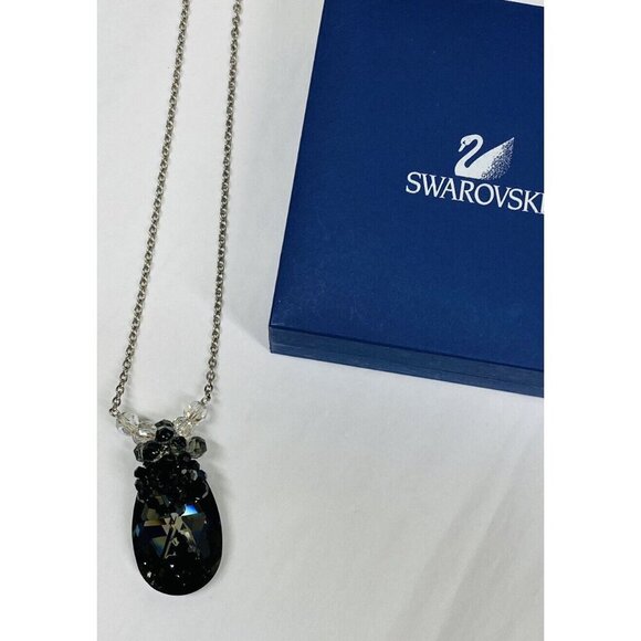 Swarovski Necklace Crystal Black Gray Metallic Pendant Silver Goth Boho Retro - Picture 4 of 10